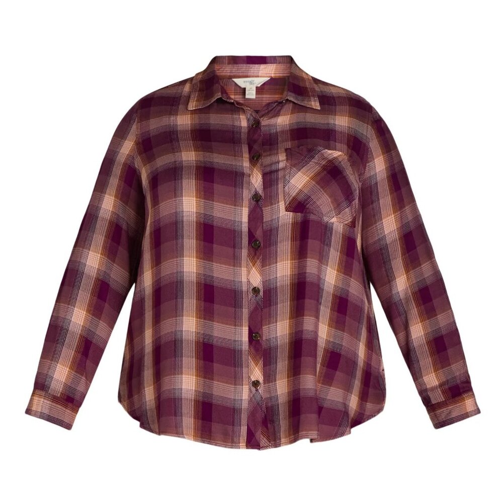 Terra & Sky Women's Plus Button Down Shirt Plaid Long Sleeve Size 1X, 2X Purple - Picture 5 of 12